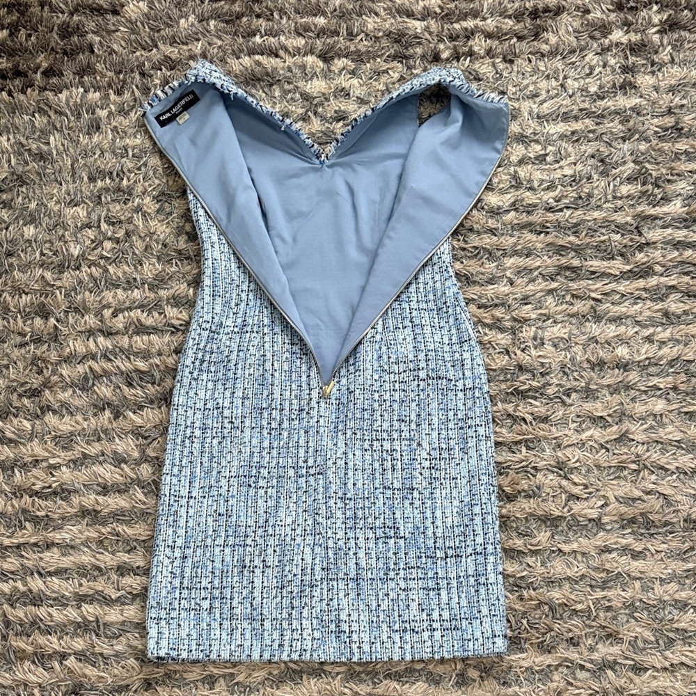 NWOT! Karl Lagerfeld Light Blue Tweed Midi Dress, Size 0 - Picture 3 of 11